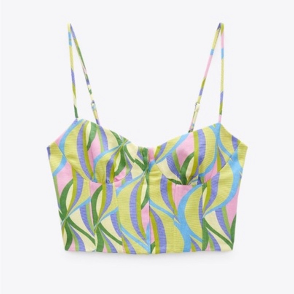 ZARA (SZ XS) PRINTED RETRO CROP TOP